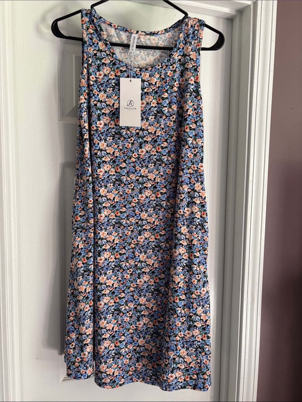 Blue Floral Sleeveless A-Line Dress